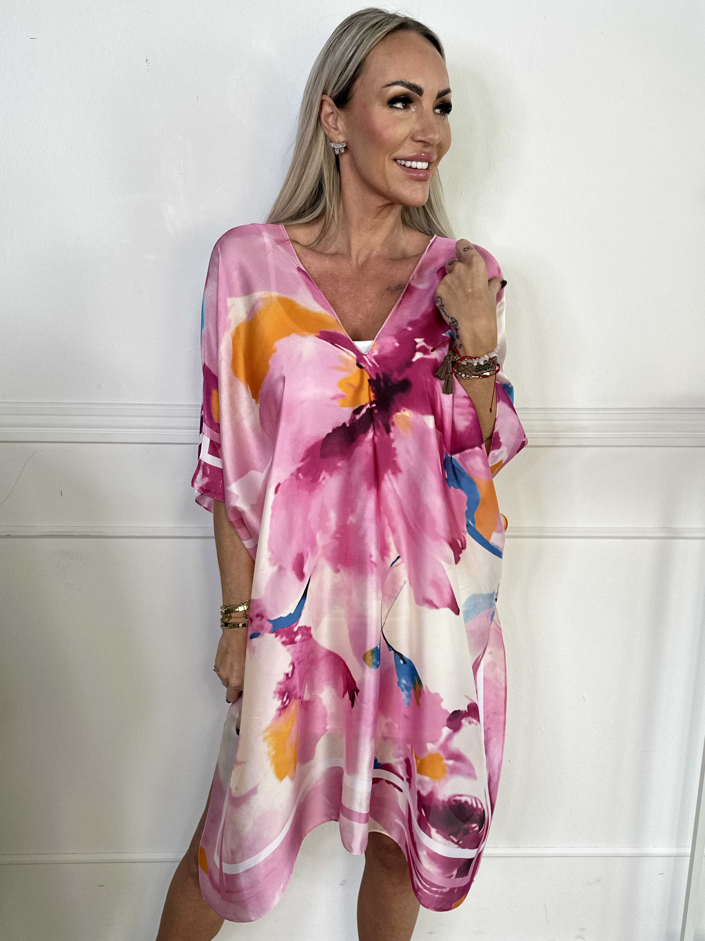 Maggie - Mångfärgad tunika i mjuk viskos och siden